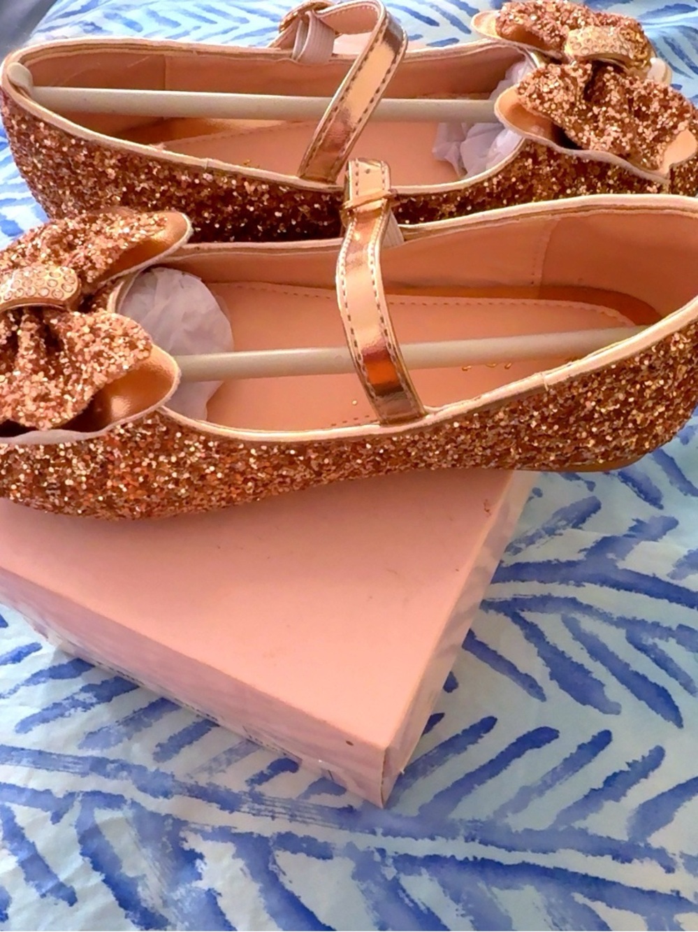 Girls' Glitter Bow Mary Jane Flats - Rose Gold
